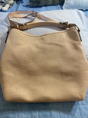 Soft Pinkish Beige Diamond Perforated Leather Bag